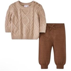 🆕- Grayson Mini- Baby Crew Cable Sweater & Bottom Set-Brown 3-6mo Infant Outfit